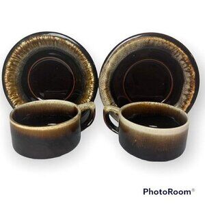 Vintage Pfaltzgraff Brown Drip Coffee Cups and Saucers